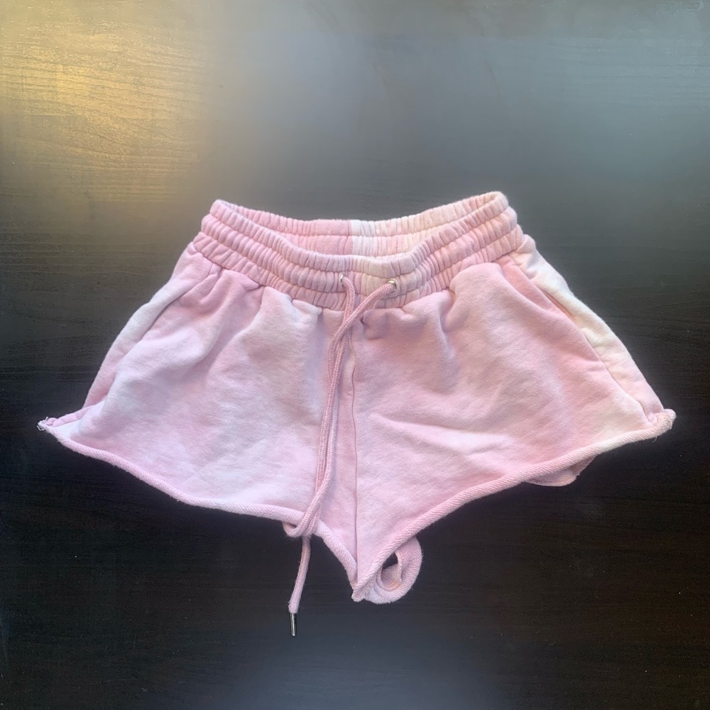 Princess Polly Pink/White Tie Dye Drawstring Sweat Shorts size 0 EUC